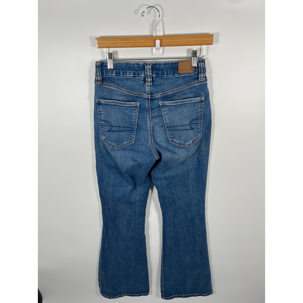 American Eagle Super Curvy High Rise Flare Jeans Womens 8 Blue Stretch Denim - Picture 2 of 8